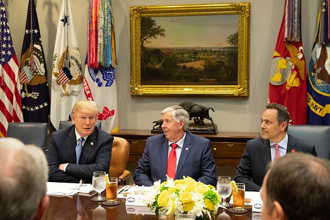 President Donald J. Trump attends a working lunch Thursday with governors, including Missouri's Gov. Mike Parson, center, in the Roosevelt Room of the White House in Washington, D.C. 