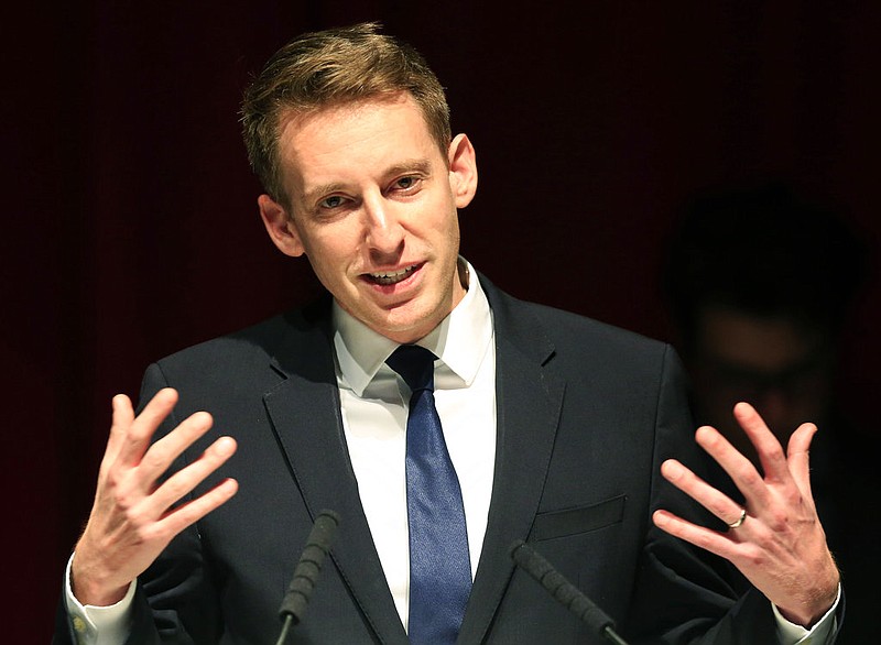 In this Nov. 9, 2016, file photo, Democrat Jason Kander speaks during an election watch party at the Uptown Theater in Kansas City, Mo.
