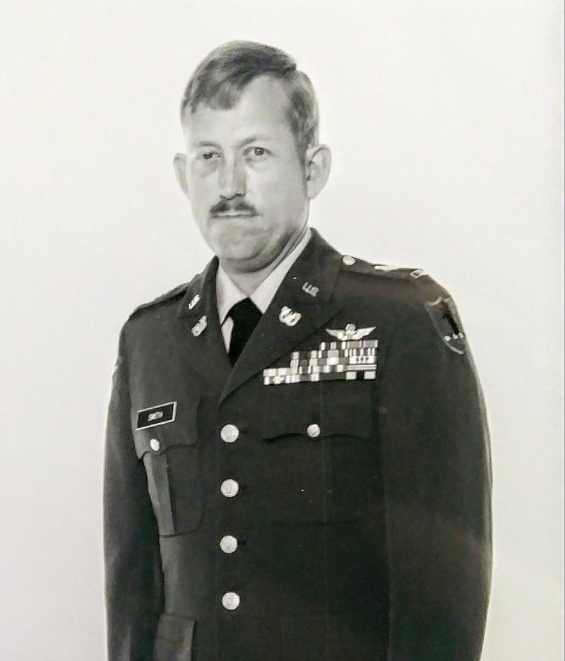 Ed Smith is pictured in his dress uniform while serving with the Missouri National Guard in 1981. He achieved the rank of Chief Warrant Officer Five and accrued more than 10,000 flight hours during his career.