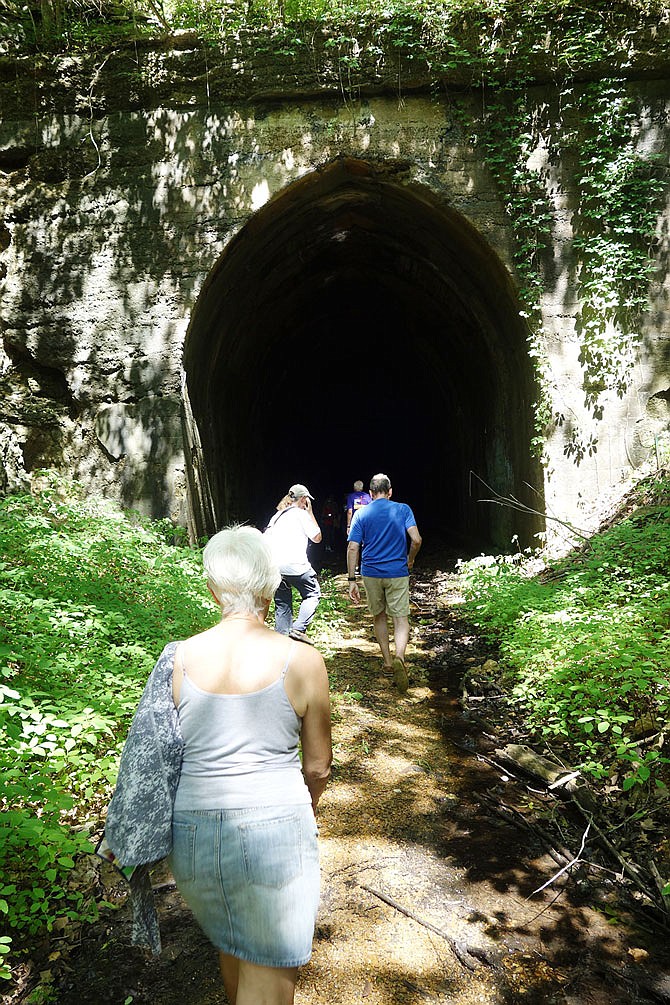 Rails-to-Trails Conservancy Trailblazers enter a 1903 tunnel that runs beneath Eugene on the former Rock Island Line corridor.