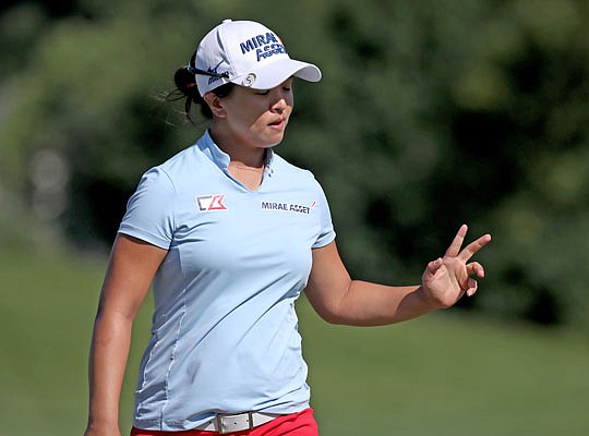 Sei Young Kim reacts after making birdie on No. 5 during the Thornberry Creek LPGA Classic Sunday in Oneida, Wis.