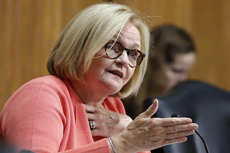 FILE - In this June 20, 2018, file photo, Sen. Claire McCaskill, D-Mo., asks a question during a Senate Finance Committee hearing on Capitol Hill in Washington. 