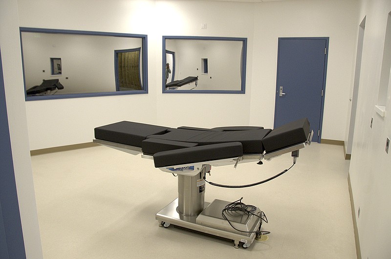 This Nov. 10, 2016, file photo released by the Nevada Department of Corrections shows the newly completed execution chamber at Ely State Prison in Ely, Nev. Scott Raymond Dozier, who was convicted in 2007 of robbing, killing and dismembering a 22-year-old man in Las Vegas, and was convicted in Arizona in 2005 of another murder and dismemberment near Phoenix, is slated to die at the prison by a three-drug lethal injection combination never before tried in any state. (Nevada Department of Corrections via AP, File)