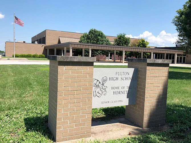 The outside of Fulton High School, part of Fulton Public Schools, is shown.