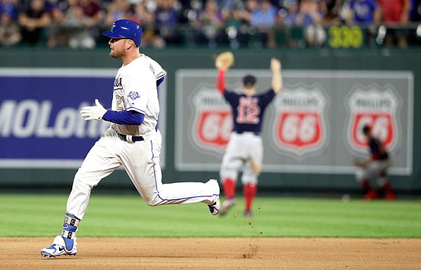 Lucas Duda of the Royals runs on the basepaths during a game earlier this month against the Red Sox at Kauffman Stadium in Kansas City.