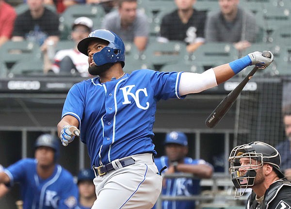 Jorge Bonifacio of the Royals watches his two-run home run during the first inning of Saturday afternoon's game against the White Sox in Chicago.