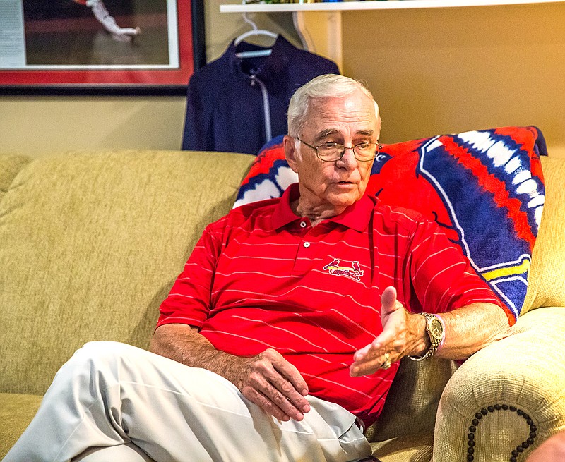 Charlie James looks back on his major league baseball career during a recent visit in his Fulton home. James — a member of the William Woods University board of trustees — spent five seasons with his hometown St. Louis Cardinals, winning the World Series in 1964.