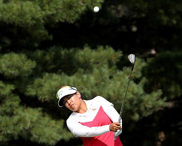 Thidapa Suwannapura chips onto the 18th green in the playoff during Sunday's fourth round of the LPGA Marathon Classic at Highland Meadows in Sylvania, Ohio.