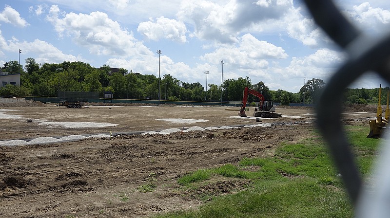 <p>Jenny Gray/FULTON SUN</p><p>Work on the Blue Jay Nation football field at Westminster College is underway. The first phase of the project, including a new surface over a shock pad, will be done by the first home game of the season Sept. 15. Alumni Kent Mueller and his wife, Judy, donated $4 million for the restoration of Priest Field, which will include a new scoreboard, new goals for football and soccer, LED lighting, a new scoreboard and sound system, and more. Phase two will includes grandstands with shaded areas, concessions and restrooms, fencing and landscaping.</p>