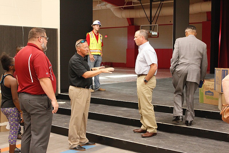 Liberty-Eylau Independent School District's Board of Trustees walk through the new elementary school following their regular meeting Thursday. Construction funding came from a $20.9 million bond passed in 2016. Grand opening ceremonies for the school will be held at 5 p.m. on Aug. 10. Shown are (left to right) District Spokesman Matt Fry; Superintendent Ronnie Thompson; Board Member Scott Bergt; and Board Member James Keeton.