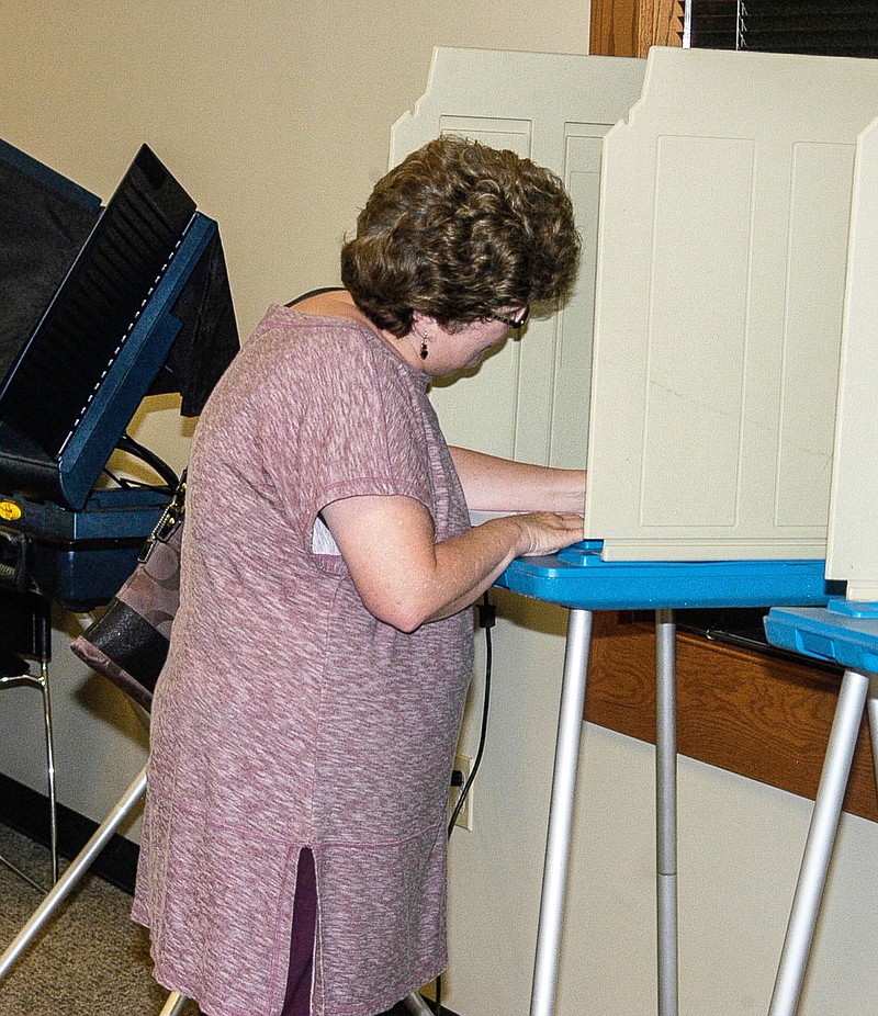 California voters in Ward 3 were voting early Aug. 7, 2018, with 70 voters casting their ballots by 8 a.m. Kathy Porter is shown casting her ballot. Moniteau County Clerk Roberta Elliott predicted a 40 percent voter turnout overall.