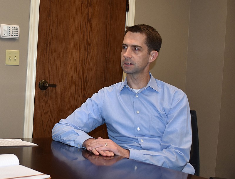 U.S. Sen. Tom Cotton, R-Ark., has been on a campaign tour in Arkansas, including a Tuesday visit at the Texarkana Gazette. He said the No. 1 recent accomplishment of Congress has been adding jobs.