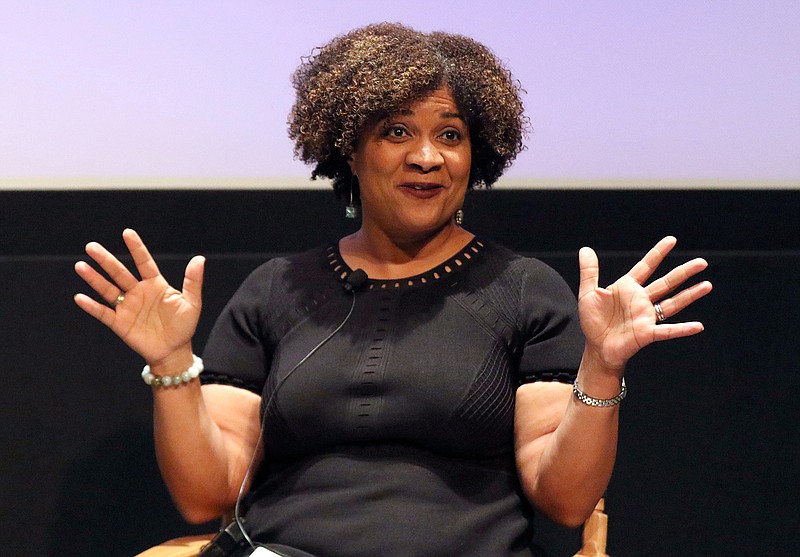 In this Dec. 8, 2017, file photo, Fatima Goss Graves speaks at a discussion about sexual harassment and how to create lasting change from the scandal roiling Hollywood at United Talent Agency in Beverly Hills, Calif. The Times Up Legal Defense Fund, a fund dedicated to aiding victims of sexual harassment and assault is giving $750,000 in grants to local organizations across the country. Fatima Goss Graves, CEO of the National Women's Law Center, a nonprofit that's managing the fund, said since launching in January roughly 3,500 people have reached out to share their personal stories and ask for help. (Photo by Willy Sanjuan/Invision/AP)