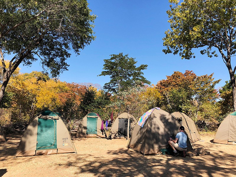The Ivory Lodge Campsite in Zimbabwe comes with an observation deck overlooking a watering hole popular with elephants and baboons. (Washington Post photo by Andrea Sachs.)