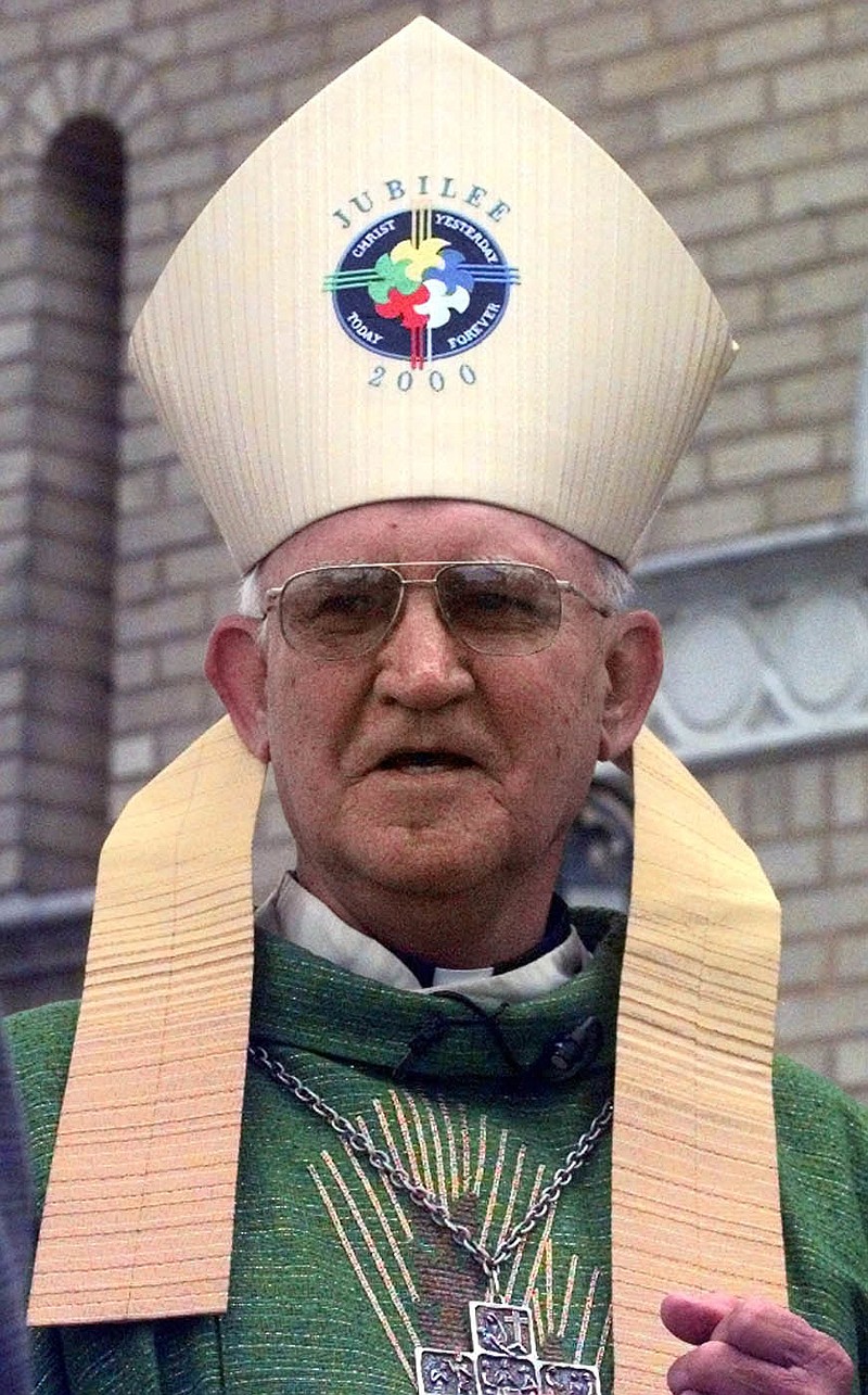 This Oct. 15, 2000 file photo shows Bishop Charles Grahmann in Dallas. The Catholic Diocese of Dallas says that the Most Rev. Charles Grahmann, whose 17-year tenure as bishop of the diocese was marred by one of the first church sex abuse scandals to explode into public view, has died at age 87. The diocese says in a statement that Grahmann died Tuesday, Aug. 14, 2018, in San Antonio following a long illness. He was the sixth bishop of the Dallas diocese and served from 1990 to 2007. (AP Photo/Staff, File)