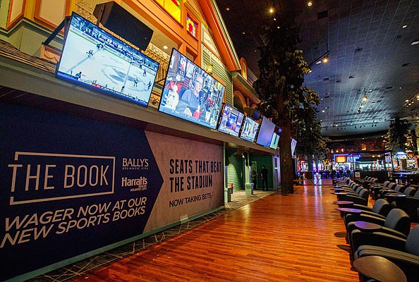 In this July 30, 2018, file photo, the Wild Wild West, a part of Bally's casino, launches sports betting in Atlantic City, N.J.