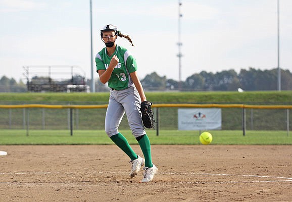 Blair Oaks pitcher Makenna Kliethermes delivers to the plate during the third inning of last season's Class 2 semifinal game against Lathrop at the Killian Sports Complex in Springfield.