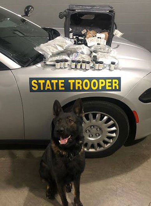 K9 Officer Iro sniffed out this stash of drugs and drug paraphernalia Sunday.