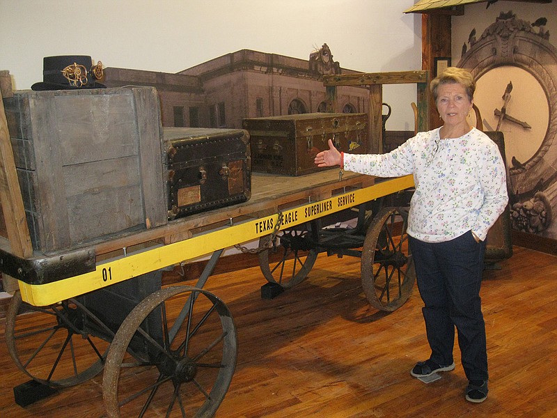 Dr. Beverly Rowe, proprietor and curator of the Lindsey Railroad Museum on East Broad Street in Texarkana, speaks about a 1930s vintage rail passenger luggage wagon retrieved from the Twin Cities' 1929 Union Station. The museum recently underwent renovation to showcase Texarkana's rail history in a more organized way. The museum's grand opening was Saturday, and it will be open to tours from 1 p.m. to 7 p.m. Thursdays and 11 a.m. to 3 p.m. Saturdays.