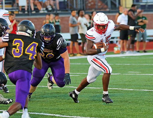 Jefferson City running back Maleek Jackson finds space to the outside during the Jamboree last month at Hickman in Columbia.