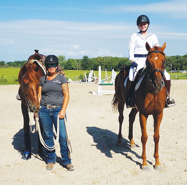 Gretchen Pani and Malone's Empire (left) and her student, Alyssa Mathis and Jazzi Maria, are preparing to compete next month in Lexington, Kentucky. Both are retired track horses.