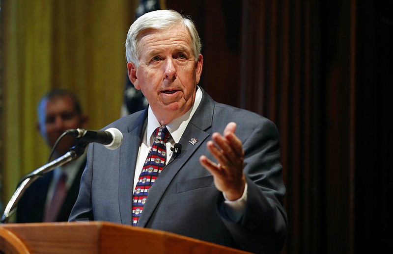 In this June 1, 2018, file photo, Missouri Gov. Mike Parson speaks after being sworn in as the state's 57th governor following the resignation of Eric Greitens in Jefferson City, Mo. 