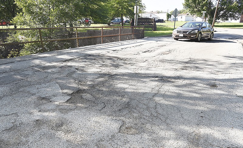 The Ohio Street bridge is a patchwork of asphalt and the weight limit on it, which is located one block south of Missouri Boulevard, has been changed from 15 tons to 5 tons. The bridge will be closed to vehicular traffic starting today, until further notice.