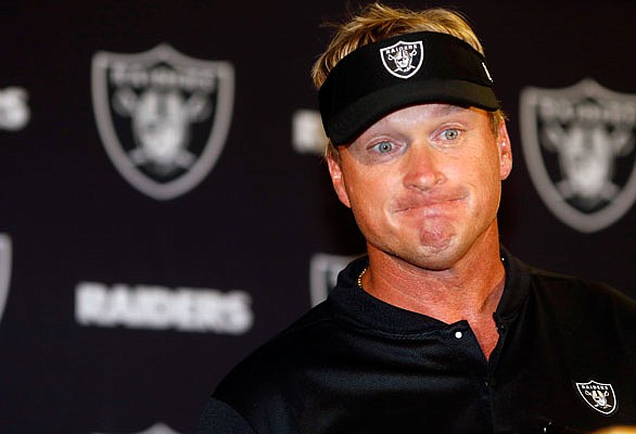 Raiders coach Jon Gruden speaks after Sunday's loss to the Broncos in Denver.