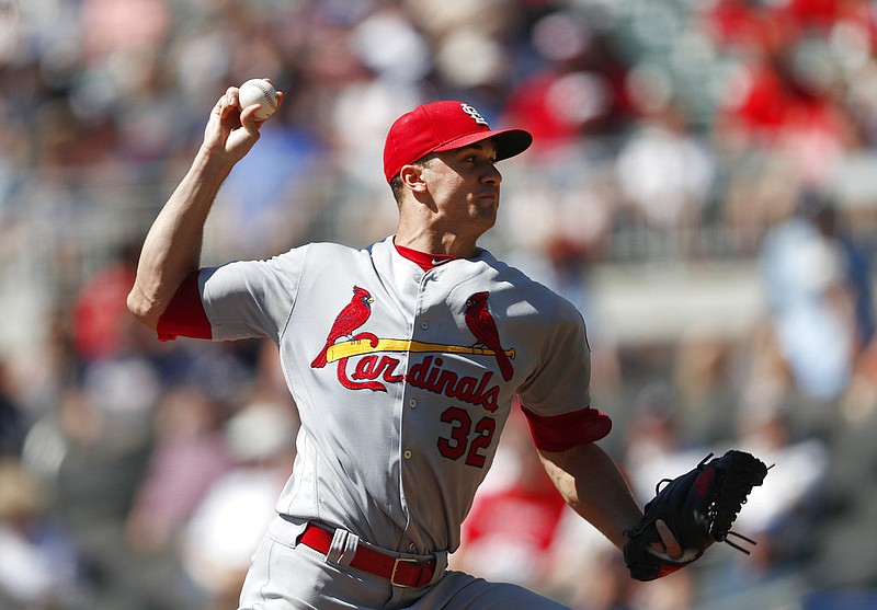 St. Louis Cardinals starting pitcher Jack Flaherty works against the Atlanta Braves in the first inning of a baseball game Wednesday, Sept. 19, 2018, in Atlanta. (AP Photo/John Bazemore)