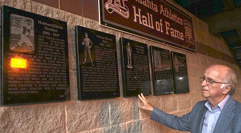 Butch Owen looks fondly at his grandfather Hub Northen's plaque and those of other Atlanta Athletics Hall of Fame inductees. "It took 105 years, but there he is," Owen said.