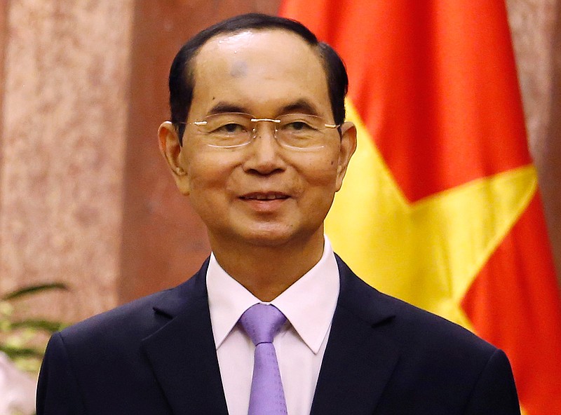 In this Sept. 13, 2018, file photo, Vietnam's President Tran Dai Quang meets with Myanmar's leader Aung San Suu Kyi at the Presidential Palace during the World Economic Forum on ASEAN in Hanoi, Vietnam. Official media say Vietnamese President Tran Dai Quang has died at age 61 due to illness on Friday, Sept. 21, 2018. (Kham/Pool Photo via AP, File)