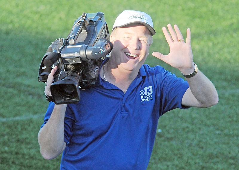 Rod Smith is seen on the job for KRCG-TV in this September 2018 photo. Starting as a weather man, Smith soon became a favorite in the community with his "Big Ol' Fish" segment.