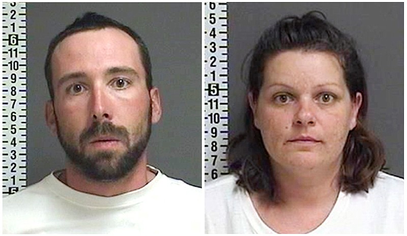 This combination of file photos provided by the Cass County Sheriff's Office in Fargo, N.D., shows William Hoehn, and his girlfriend Brooke Crews, the two people charged in connection with the murder of Savanna Greywind in North Dakota in August 2017. Greywind was eight months pregnant. Crews, ultimately admitted killing Greywind and cutting her baby from her womb. Hoehn, goes on trial Tuesday, Sept. 18, 2018, for conspiracy to commit murder. He has admitted helping cover up Greywind's murder. (Cass County Sheriff's Office via AP, File)