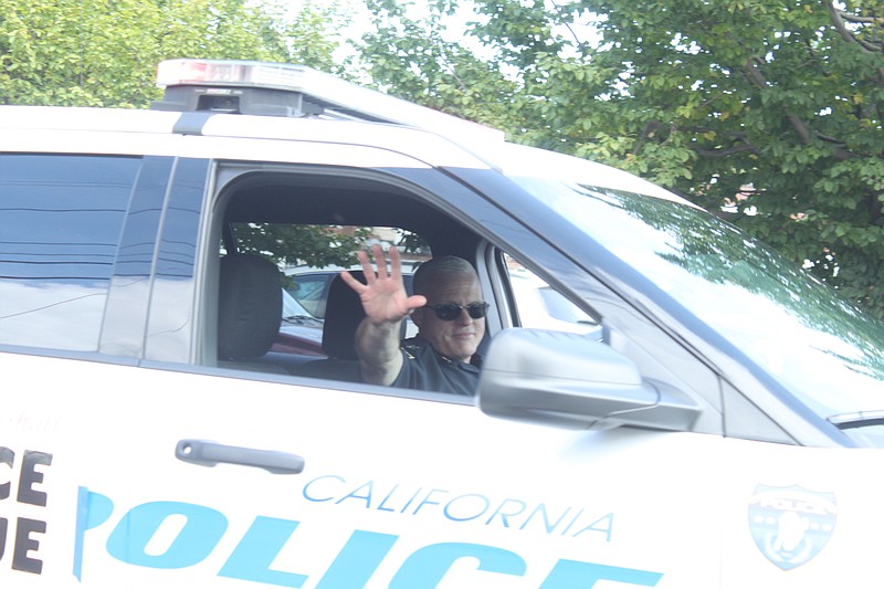 California Police Chief John Hoover leads the way for the rest of the Homecoming parade Sept. 28, 2018.