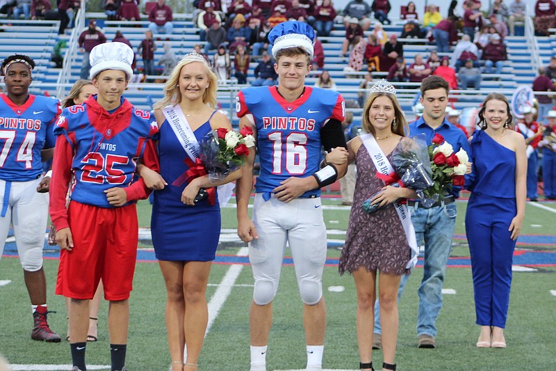 The California High School Homecoming royalty were chosen just before the Pintos took on the Eldon Mustangs Sept. 28, 2018. Members of the court are, from left, Homecoming Prince Tucker Friedmeyer, Princess Makayla Schanzmeyer, Homecoming King Alex Meisenheimer and Queen Karly Wolfe.
