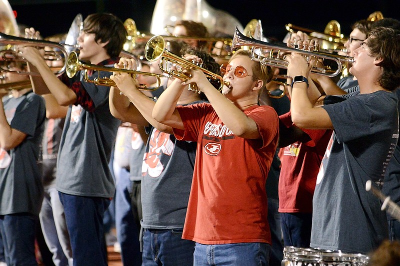 Sally Ince/ News Tribune
The Jefferson City High School band performs Wednesday October 3, 2018 during the senior pep rally at Adkins Football Stadium. 