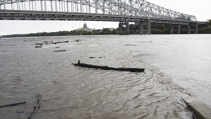 2018 FILE: A light rain began to fall on the swollen Missouri River in Jefferson City. 