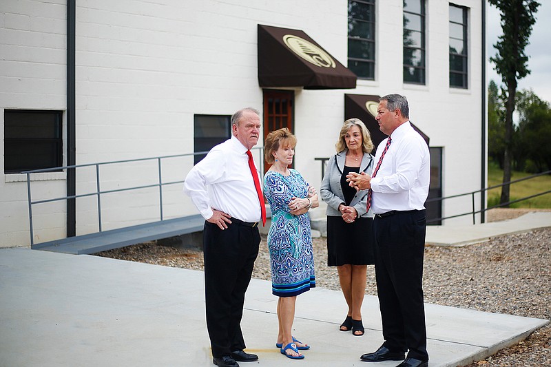 The University of Arkansas Board of Trustees Chairman Mark Waldrip, left, and his wife, Angela, second from left, recently visited the UA Cossatot campuses in De Queen and Lockesburg. Also pictured are UA Cossatot Board of Visitors Chairwoman Kathy Beavert, second from right, and UA Cossatot Chancellor Dr. Steve Cole.
