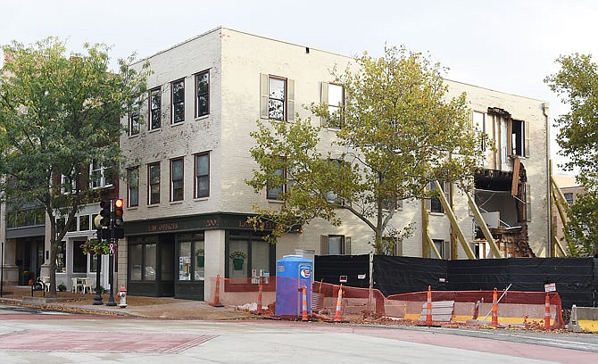 On June 7, 2018, the west wall at 200 E. High St., shown in this October 2018 photo, partially collapsed due to water infiltration and hidden decay of the mortar in the wall.