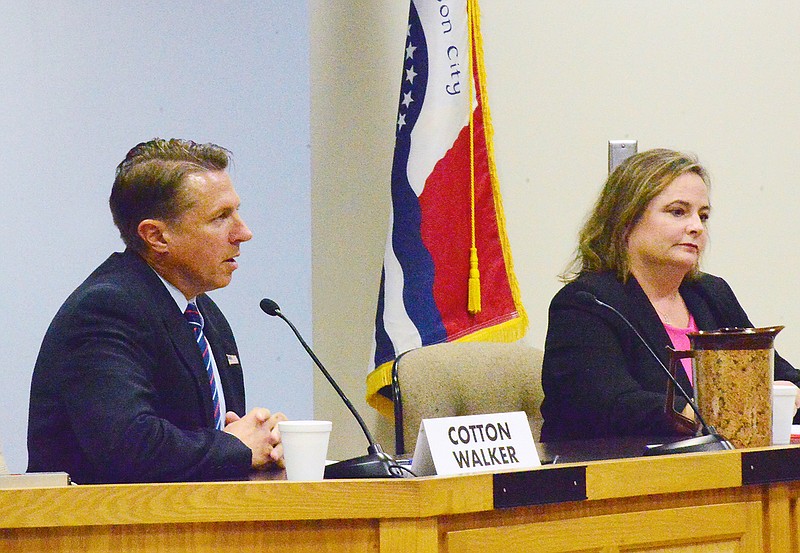 Cole County Associate Circuit Judge candidates Cotton Walker and Gaylin Carver square off Wednesday during the News Tribune-hosted candidate forum at City Hall.