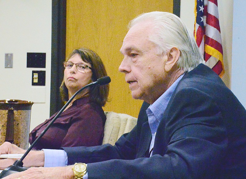 Cole County candidates for Recorder of Deeds Ted Stewart and Judy Ridgeway square off Wednesday during the News Tribune-hosted candidate forum at City Hall.