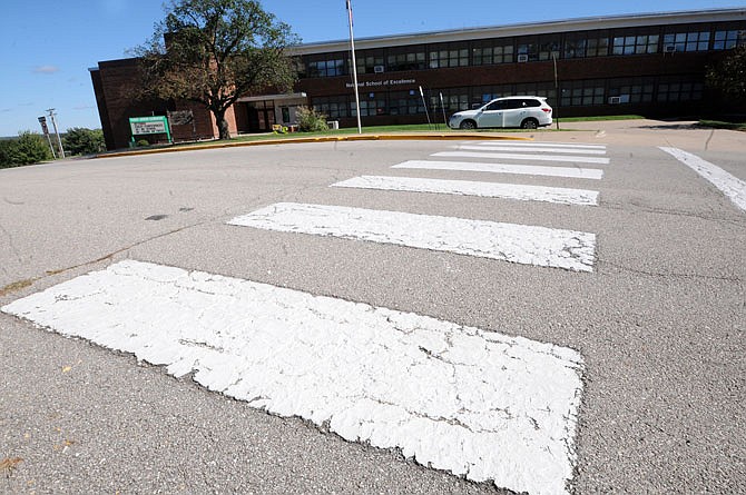 The pedestrian crosswalk is seen in front of Thorpe Gordon School in this October 2018 photo.