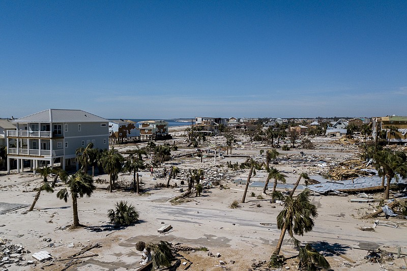 This aerial photo shows debris and destruction in Mexico Beach, Fla., Friday, Oct. 12, 2018, after Hurricane Michael went through the area on Wednesday. Mexico Beach, the ground-zero town, was nearly obliterated by the hurricane, an official said Friday as the scale of the storm's fury became ever clearer. (Bronte Wittpenn/Tampa Bay Times via AP)