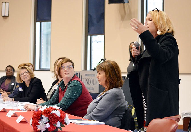 House District 60 Democratic candidate Sara Michael, right, speaks Saturday during the Central Missouri Links Candidates Forum at Inman E. Page Library. The forum allowed state and local female candidates to share their views on issues that impact women and the African-American community. 