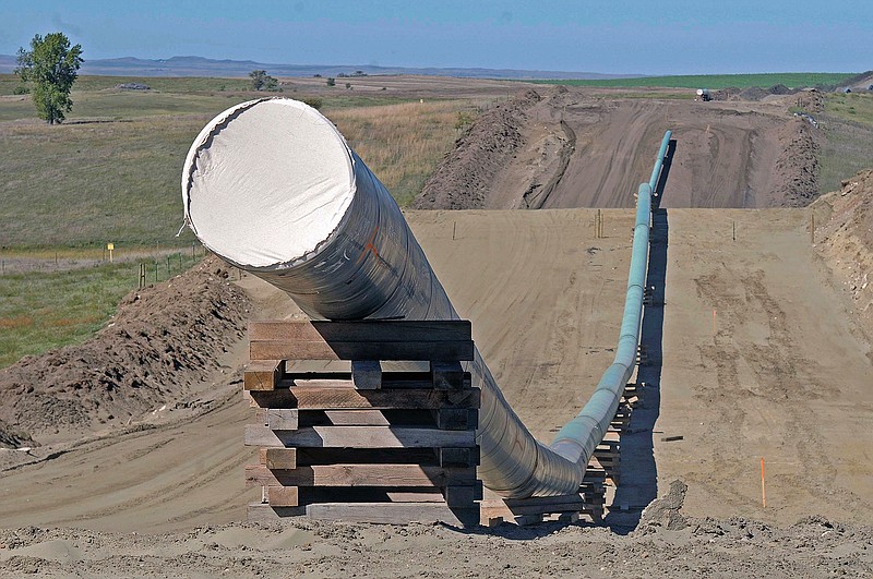 This Sept. 29, 2016, file photo shows a section of the Dakota Access pipeline under construction near St. Anthony in Morton County, N.D. A group of North Dakota landowners who unsuccessfully sued the developer of the Dakota Access oil pipeline over land easements is maintaining that not all of their claims should have been thrown out by a federal judge. An 8th U.S. Circuit Court of Appeals panel in St. Paul, Minnesota, is hearing their appeal on Thursday.