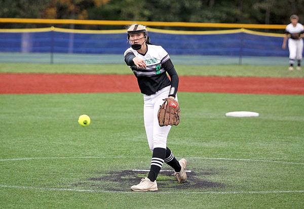 North Callaway pitcher Kenzie Ausfahl delivers to the plate during the sixth inning of Saturday's Class 2 District 8 Tournament championship game against Father Tolton in Mokane.