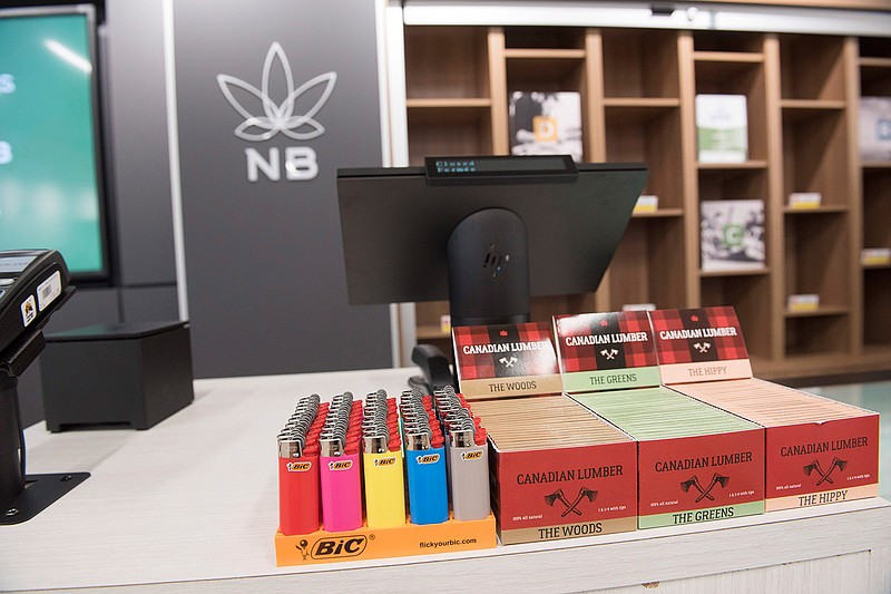 The point of sale area inside a Cannabis NB retail store is shown in Fredericton, New Brunswick, Tuesday, Oct. 16, 2018. (Stephen MacGillivray/The Canadian Press via AP)