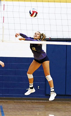 Ellie Rockers of Helias tracks down the ball during action earlier this month against Blair Oaks at Rackers Fieldhouse.