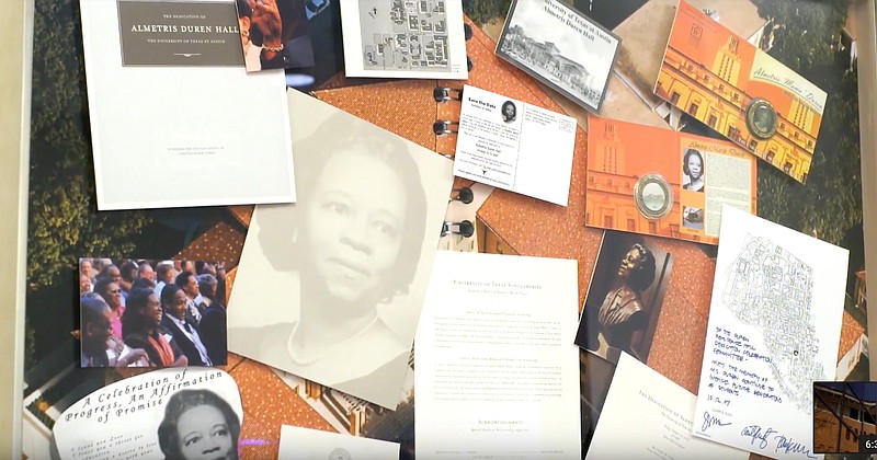 Collage honoring Almetris Duren Hall inside the dormitory. (Still image of footage shot by Ben Idom)
