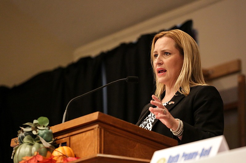 Arkansas Attorney General Leslie Rutledge speaks Thursday at Texarkana Rotary Clubs' 38th annual Public Safety Officers Appreciation Luncheon. Rutledge was guest speaker at the event, where public safety awards were handed out by Texarkana, Texas, Mayor Bob Bruggeman and Texarkana, Ark., Mayor Ruth Penney Bell.